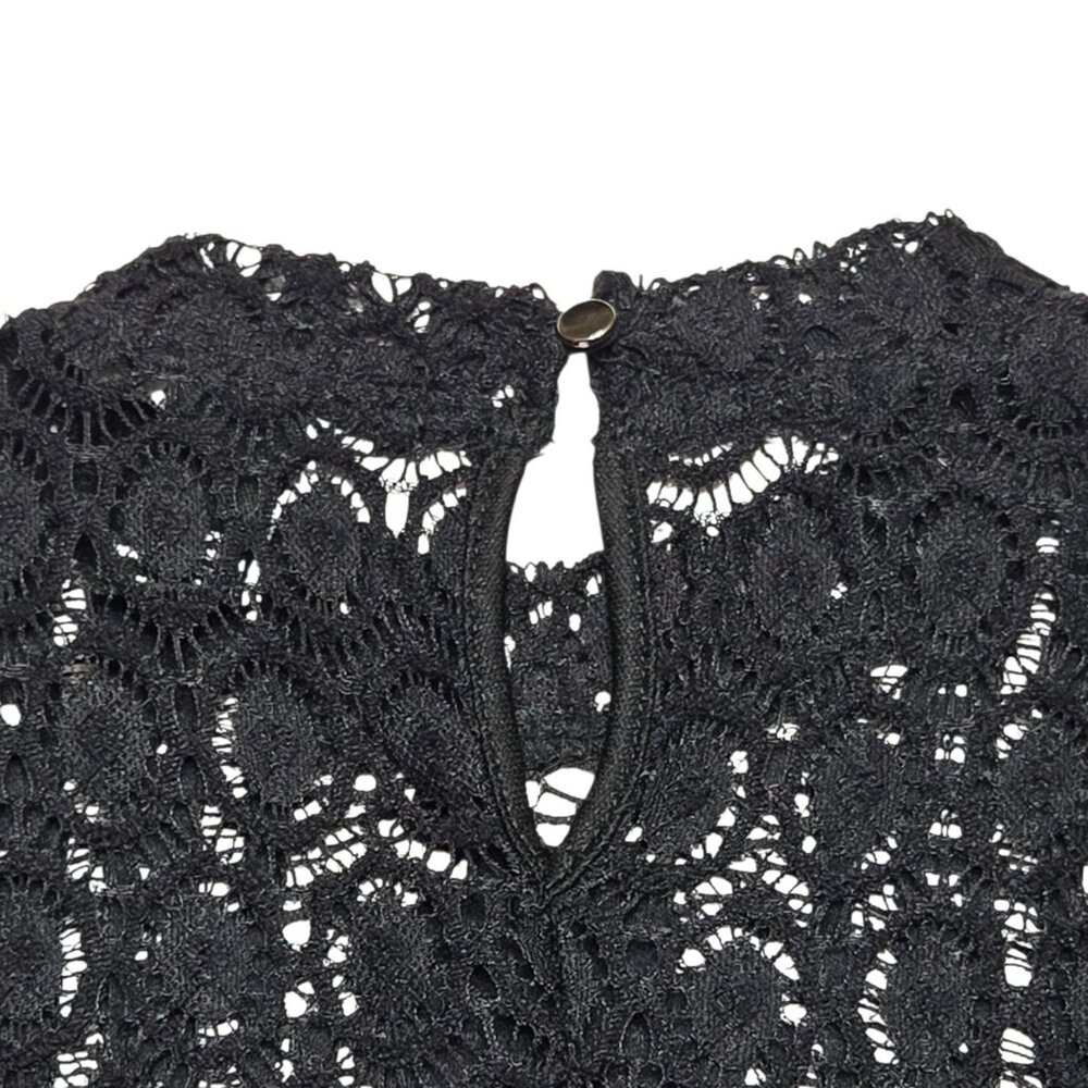 Forever 21 Lace Blouse Womens Small Black Mock Neck Sheer Gothic Romantic Top - Picture 12 of 13